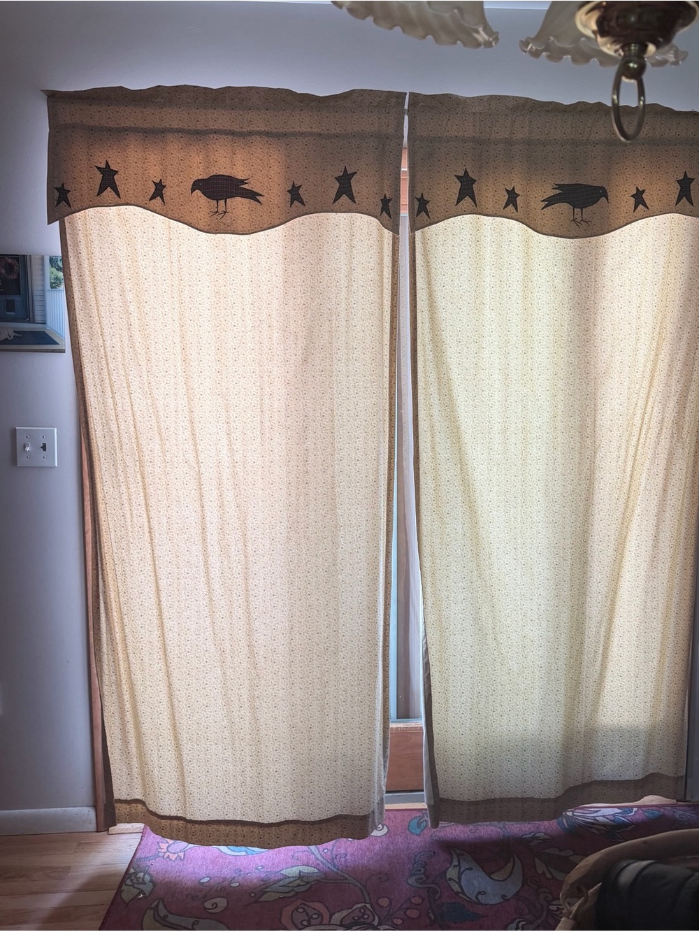 Kettle grove country curtains w/attached appliqué crow &star valance 40x84 tan